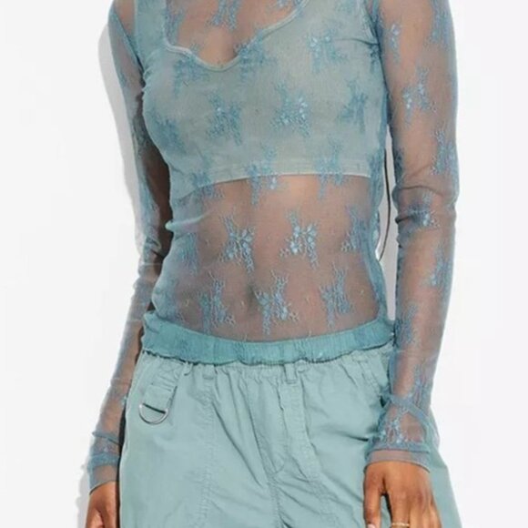 Lace Mesh Layering Long Sleeve Shirt Multiple Colors - Picture 8 of 11